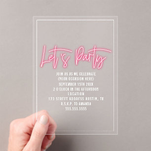 Invitaciones Acrílicas Fiesta Neon Script Genérico en cualquier ocasión