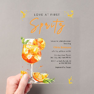Invitaciones Acrílicas Fiesta Nupcial Amor a Primera Copa Orange Cocktail
