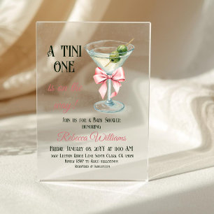 Invitaciones Acrílicas Fiesta Retro A Tini One Martini Lazo Rosa para Bab