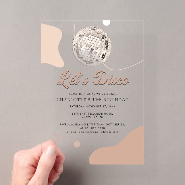 Invitaciones Acrílicas Fiesta Retro Disco Groovy de 30 Cumpleaños (Insitu (portátil))