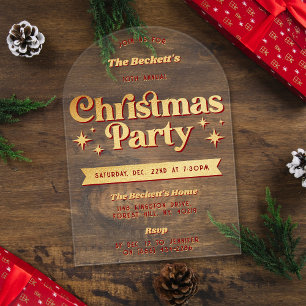 Invitaciones Acrílicas Fiesta Retro Groovy de Navidad