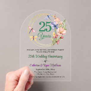 Invitaciones Acrílicas Fiesta sorpresa 25 aniversario de bodas floral