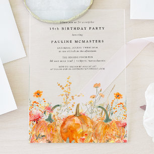 Invitaciones Acrílicas FIESTA SORPRESA ACÍLICA 35 Cumpleaños Calabaza Flo