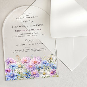 Invitaciones Acrílicas Fiesta SORPRESA ARCH 60 de septiembre Flor de naci