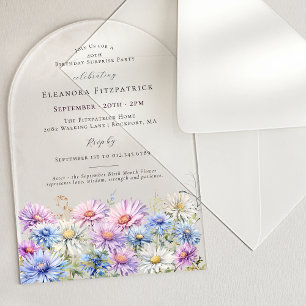 Invitaciones Acrílicas FIESTA SORPRESA ARCO 40 Flor de nacimiento de sept