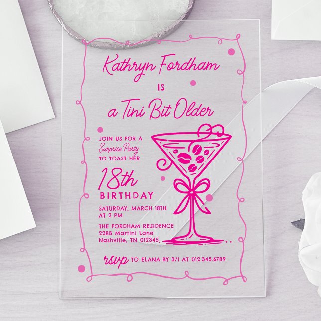 Invitaciones Acrílicas Fiesta SORPRESA Doodle Rosa Martini 18 cumpleaños (Subido por el creador)
