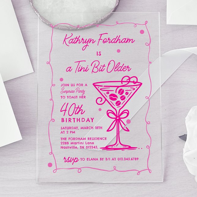 Invitaciones Acrílicas Fiesta SORPRESA Doodle Rosa Martini 40 cumpleaños (Subido por el creador)