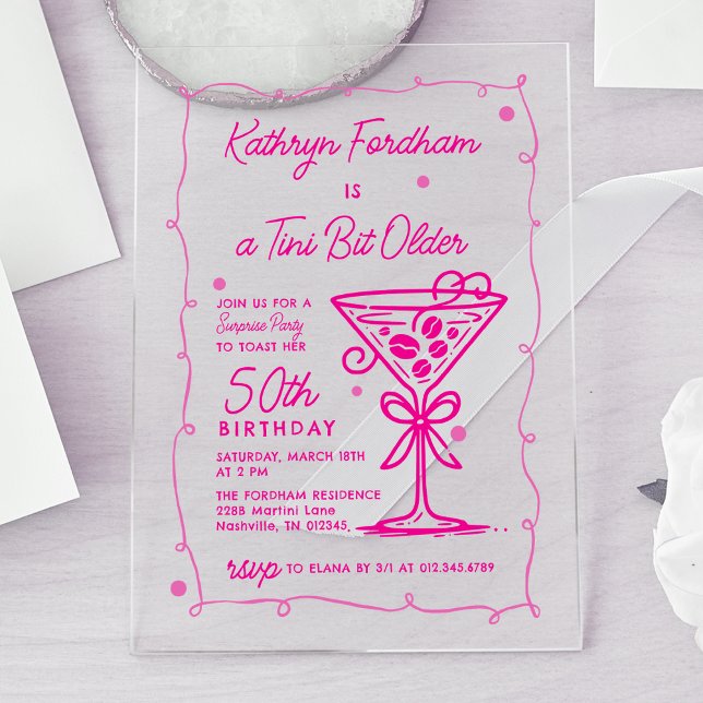 Invitaciones Acrílicas Fiesta SORPRESA Doodle Rosa Martini 50 cumpleaños (Subido por el creador)