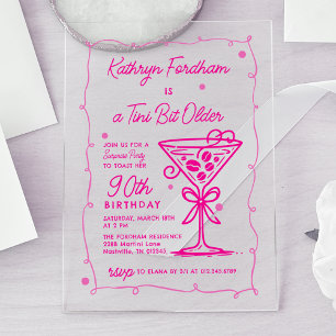Invitaciones Acrílicas Fiesta SORPRESA Doodle Rosa Martini Cumpleaños 90