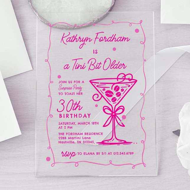 Invitaciones Acrílicas Fiesta SORPRESA Doodle Rosa Martini cumpleaños núm (Subido por el creador)