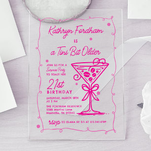 Invitaciones Acrílicas Fiesta SORPRESA Doodle Rosa Martini cumpleaños núm