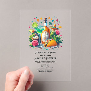 Invitaciones Acrílicas Fiesta taco mexicano transparente sobre ducha