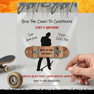 Invitaciones Acrílicas Fiesta Urbana de Graffiti y Patinaje
