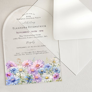 Invitaciones Acrílicas FIESTAS DE CUMPLEAÑOS SORPRESA ARCO 85 Flor de nac