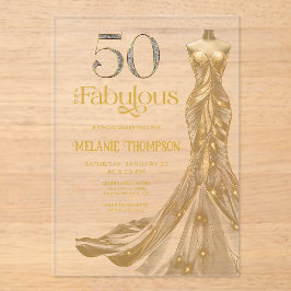 Invitaciones Acrílicas Fifty and Fabulous Gold Dress Photo 50th Birthday