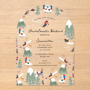Invitaciones Acrílicas Fin de semana de Bachelorette Ski Winter Snow Ski