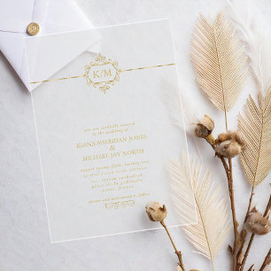 Invitaciones Acrílicas Fina filigrana de oro para boda Transparente ID871