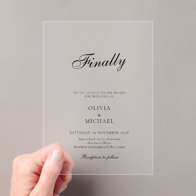 Invitaciones Acrílicas Finally Script Minimalist Wedding (Insitu (portátil))