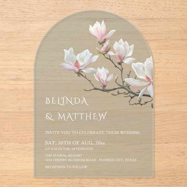 Invitaciones Acrílicas Fine Art Magnolia Sage Green Transparent Wedding (Anverso)