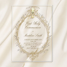 Invitaciones Acrílicas first communion beige frame