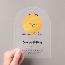 Invitaciones Acrílicas First Trip Around The Sun Paper Airplane Birthday