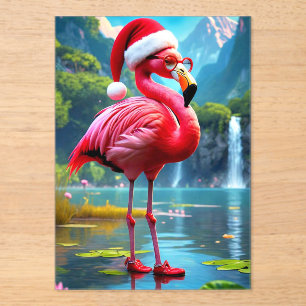 Invitaciones Acrílicas Flamenco de Navidad como Papá Noel-47476