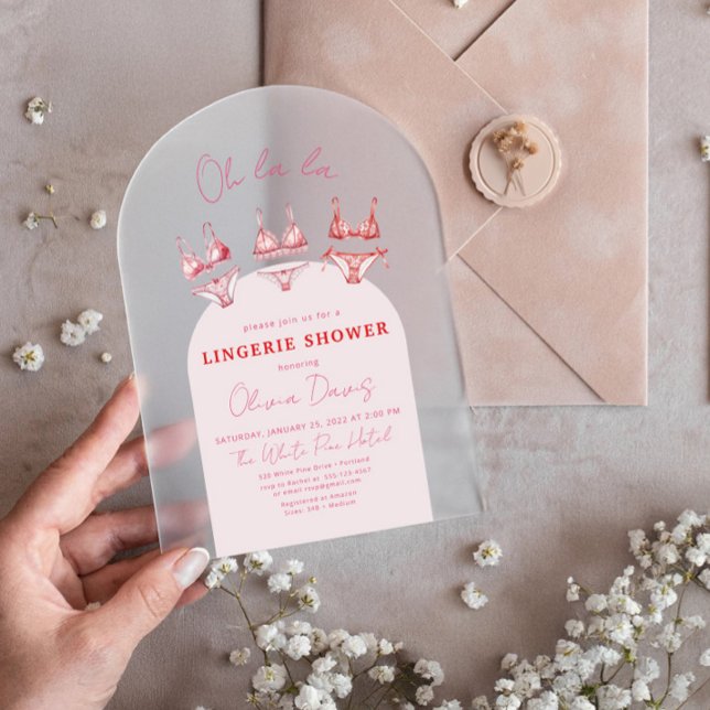 Invitaciones Acrílicas Flirty Pink Lingerie Bridal Shower Bachelorette (Subido por el creador)