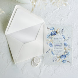 Invitaciones Acrílicas Flor azul turquesa moderna elegante boda
