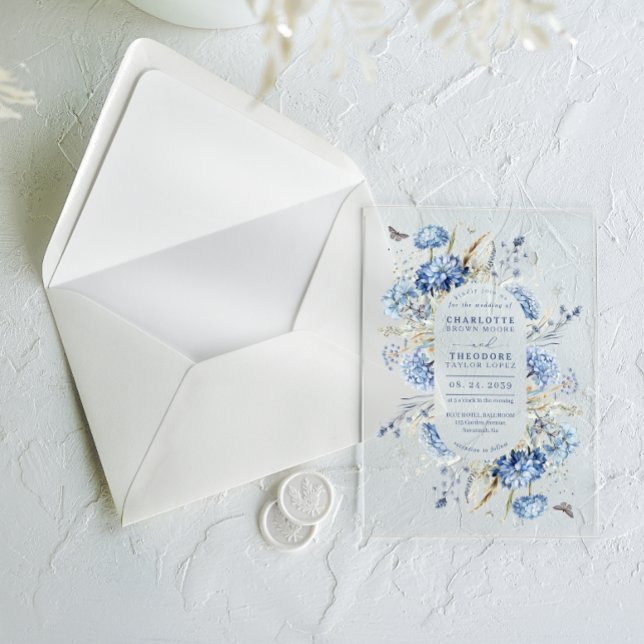 Invitaciones Acrílicas Flor azul turquesa moderna elegante boda (Subido por el creador)