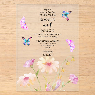Invitaciones Acrílicas flor de acuarela editable
