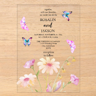 Invitaciones Acrílicas flor de acuarela editable