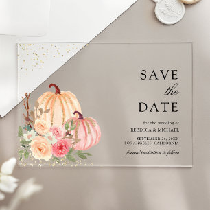 Invitaciones Acrílicas Flor de Calabaza Melocotón Rosa para Boda Save the