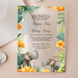 Invitaciones Acrílicas Flor de Calendula Hojas de Palma Elefante Boda Ind