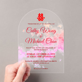Invitaciones Acrílicas Flor de cerezo acuarela boda chino moderno
