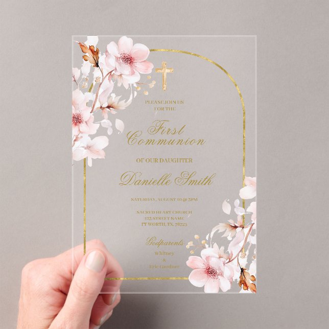 Invitaciones Acrílicas Flor de cerezo Bautismo floral (Insitu (portátil))