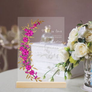 Invitaciones Acrílicas Flor de Enredadera de Trompeta Silvestre Púrpura J