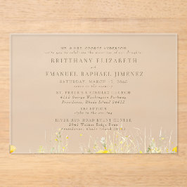 Invitaciones Acrílicas Flor de flores silvestres amarillas padres de novi