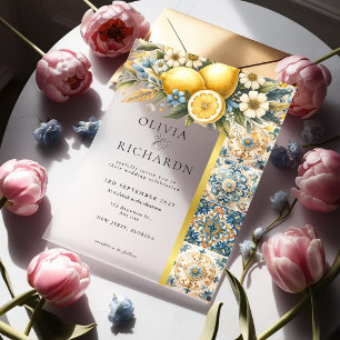 Invitaciones Acrílicas Flor de mosaico mediterránea Positano limón