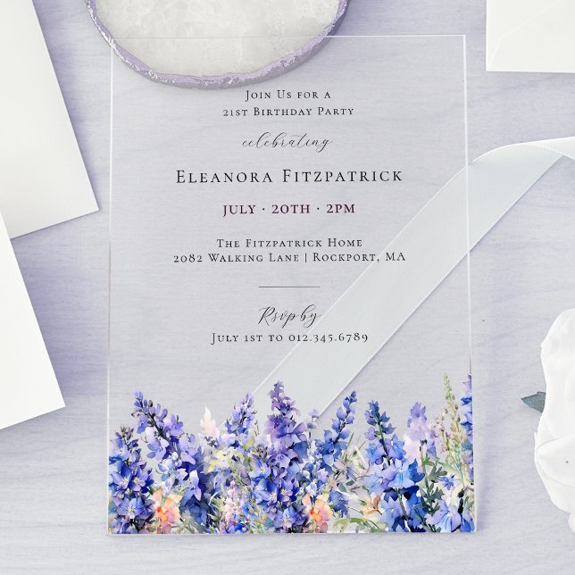 Invitaciones Acrílicas Flor de natalidad azul de cumpleaños 21 (Subido por el creador)