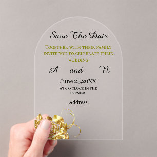 Invitaciones Acrílicas flor de oro Salve la fecha