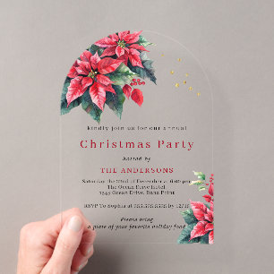 Invitaciones Acrílicas Flor de poinsettia roja fiesta de Navidad
