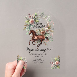 Invitaciones Acrílicas Flor ecuestre de caballos tostada