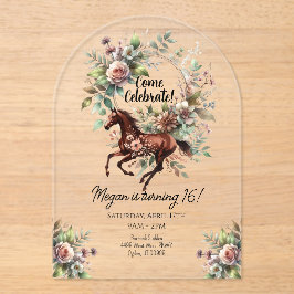 Invitaciones Acrílicas Flor ecuestre de caballos tostada