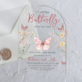 Invitaciones Acrílicas Flor floral de mariposa rústica Baby Shower