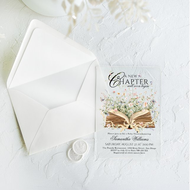 Invitaciones Acrílicas Flor silvestre de libro Un nuevo capítulo Iniciar  (Subido por el creador)