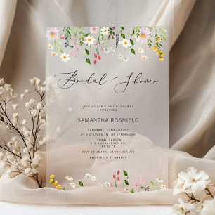 Invitaciones Acrílicas Flor silvestre elegante minimalista ducha de novia