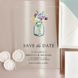 Invitaciones Acrílicas Flor silvestre Mason Jar Wedding Save the Date