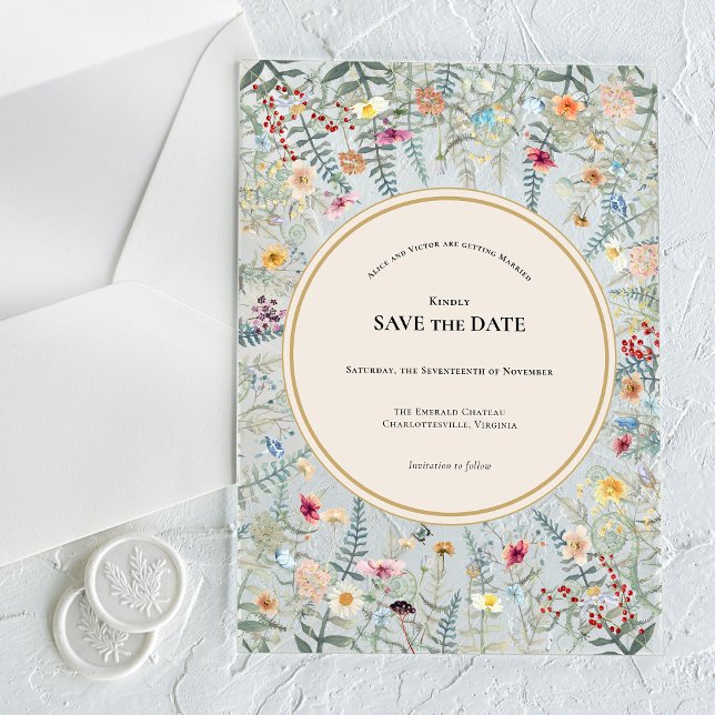 Invitaciones Acrílicas Flor virgen Fern Beige Guardar la fecha (Subido por el creador)