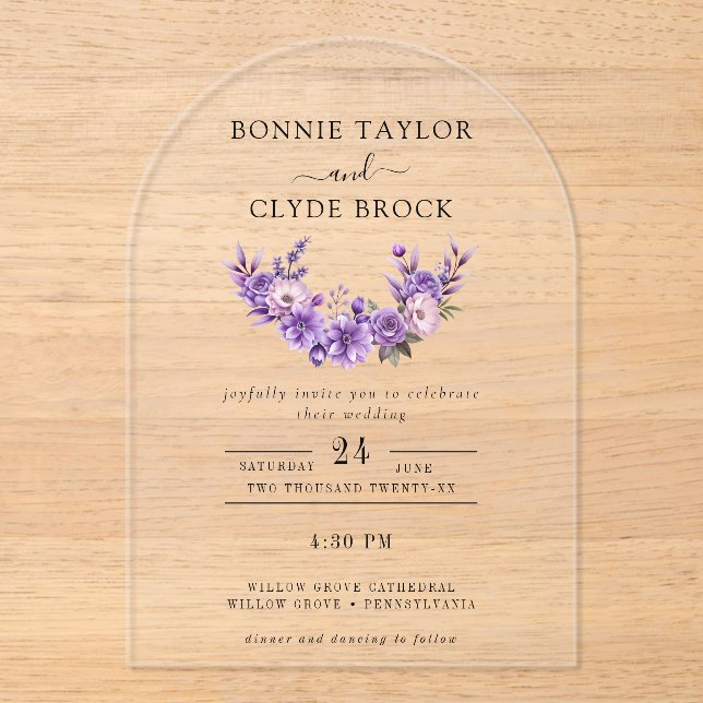 Invitaciones Acrílicas Floral Acrylic Arch Wedding Invitation Suite (Anverso)