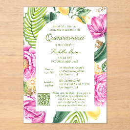 Invitaciones Acrílicas Floral acuarela Foto Código QR Quinceañera